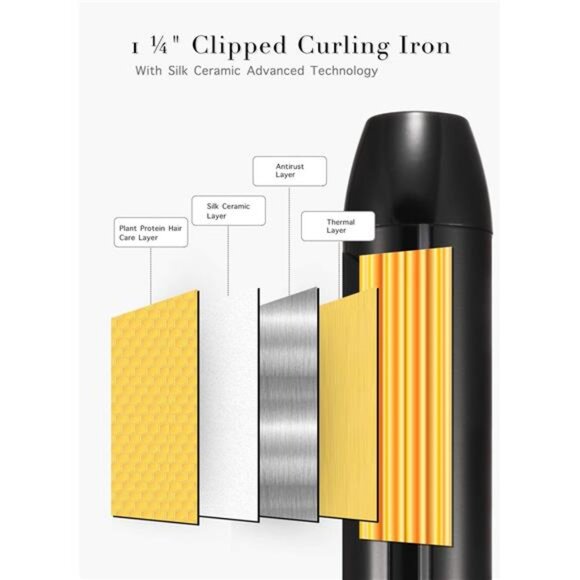 1.25 Inch Clipped Curling Iron with Extra Long Tourmaline Ceramic Barrel - Picture 3 of 7